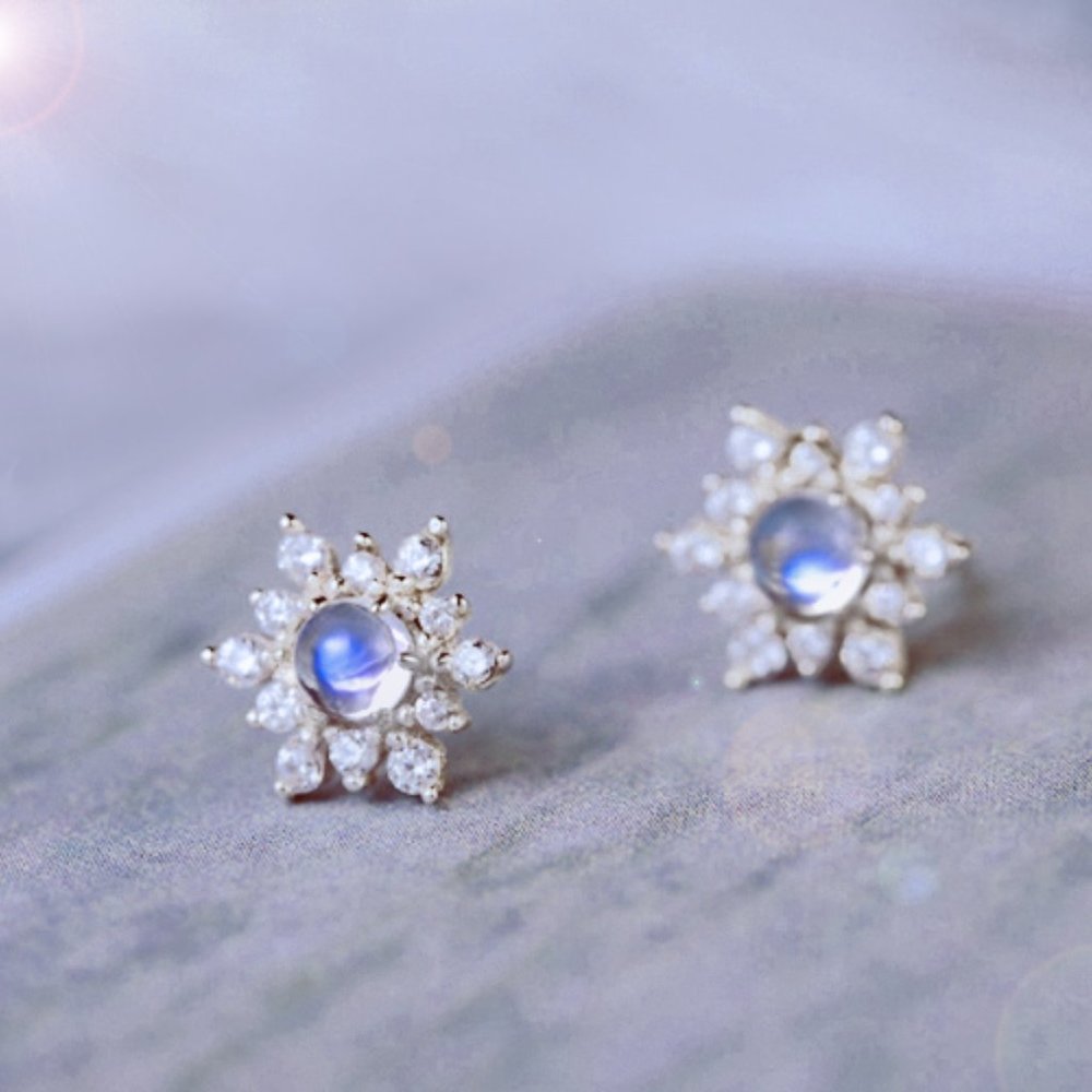 Sterling Silver Genuine Rainbow Moonstone Earrings - Picture 4 of 4